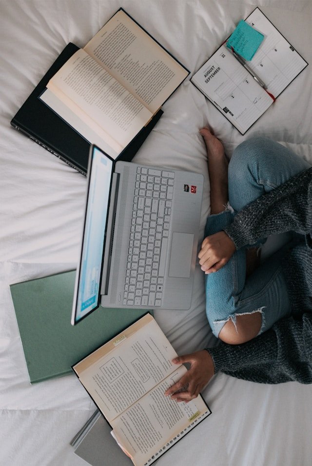 woman studying online